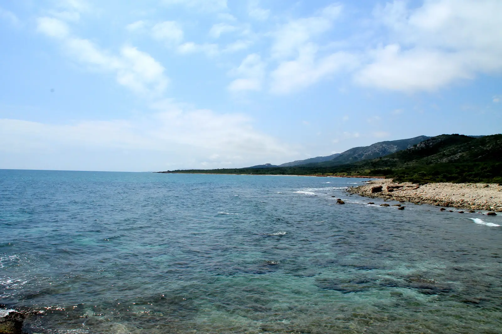 Costa de la Platja d'Irta, con la sierra al fondo